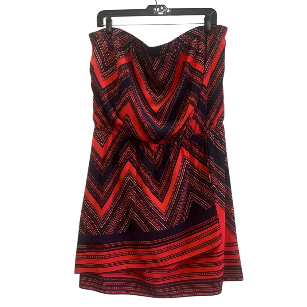 Express Strapless Dress in Red and Navy Blue Chevron Size XL